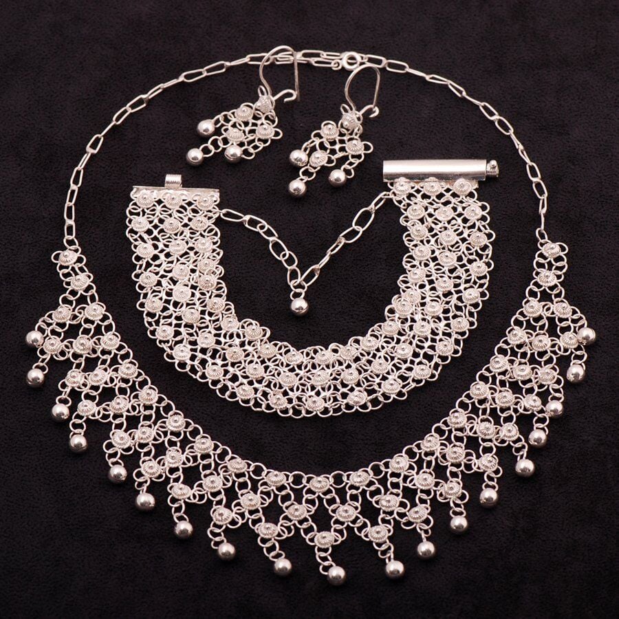 Yöresel Akıtma Kişniş Telkari Gümüş Set 1503