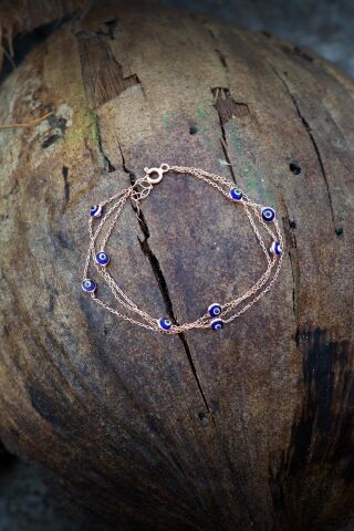 Rose Gümüş Göz Boncuklu Üç Sıralı Tasarım Bileklik 1998