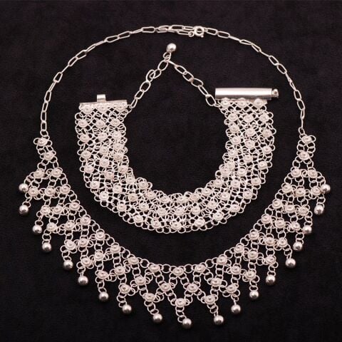 Yöresel Akıtma Kişniş Telkari Gümüş Set 1504