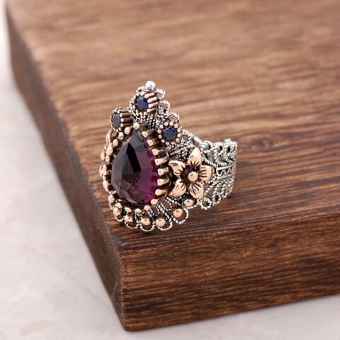 Ametist Taşlı Telkari İşlemeli Gümüş Yüzük 2478