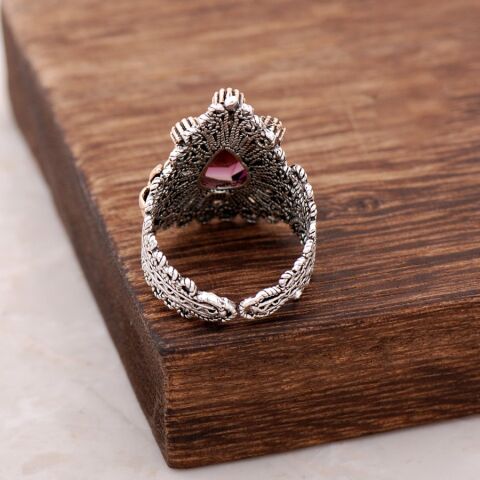 Ametist Taşlı Telkari İşlemeli Gümüş Yüzük 2478