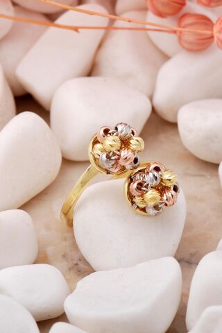 Dorika Çift Toplu Altın Yaldızlı 925 Ayar Gümüş Yüzük 3504