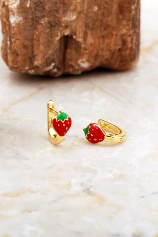 Mineli Çilek Altın Kaplama Gümüş Çocuk Küpesi 7093