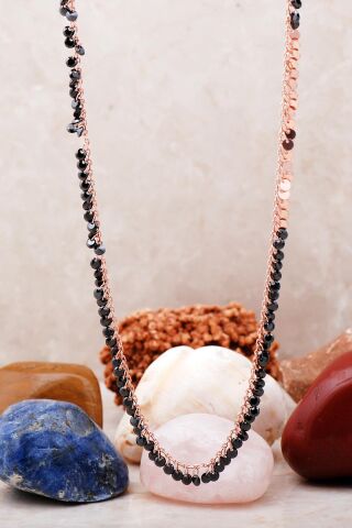 Pullu Sıra Taşlı Rose Gümüş Kolye 7230