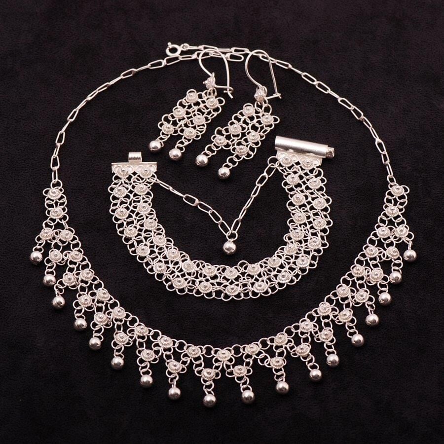 Yöresel Akıtma Kişniş Telkari Gümüş Set 1505