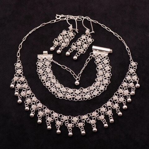 Yöresel Akıtma Kişniş Telkari Gümüş Set 1505