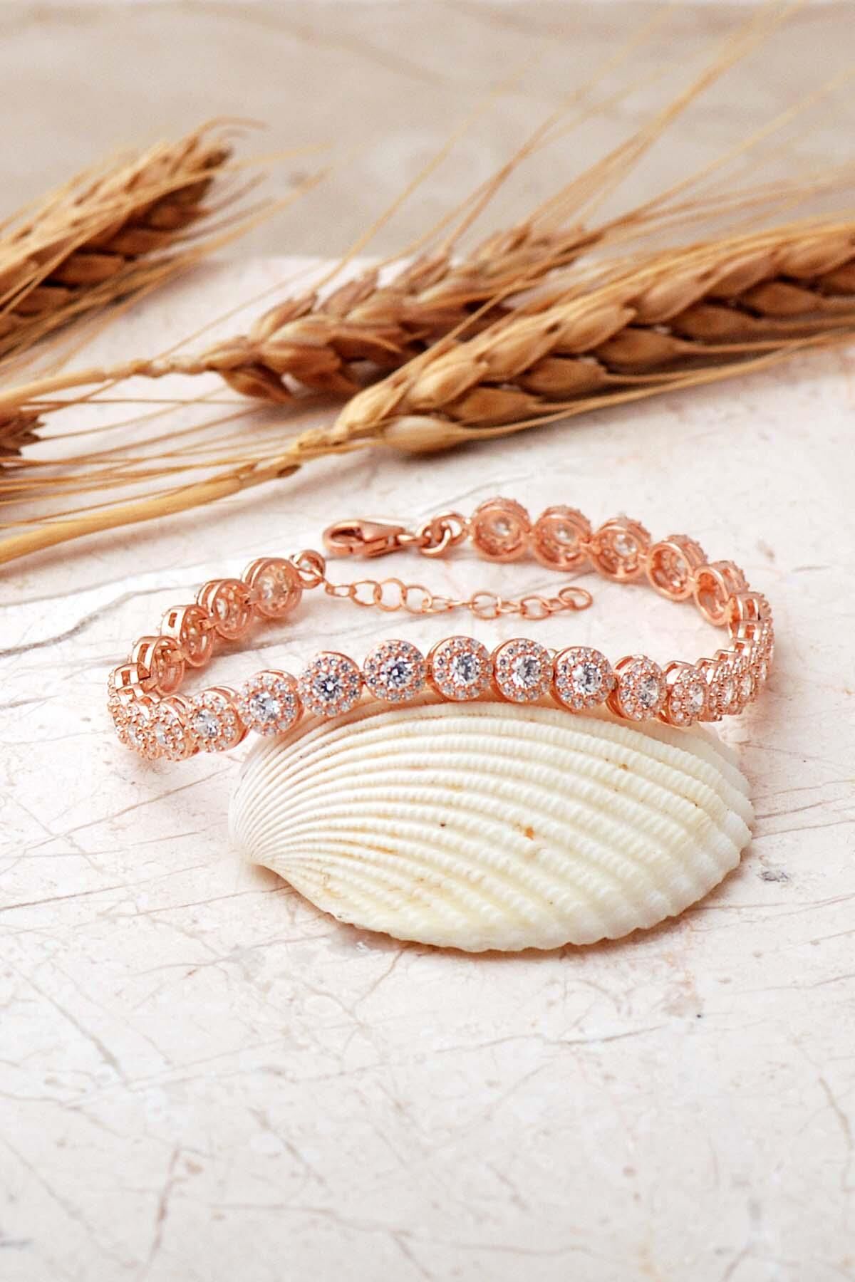 5 mm Elmas Montürlü 925 Ayar Gümüş Bileklik Rose