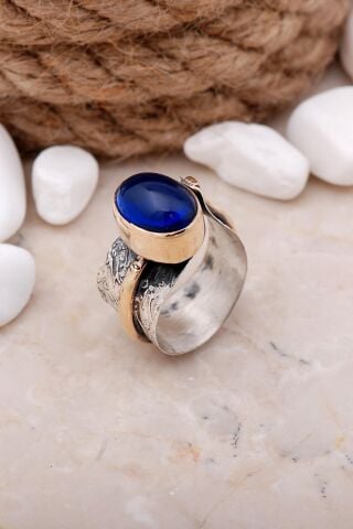 Kedi Gözü Taşlı Çekiç Dövme Elişi Gümüş Yüzük 3322