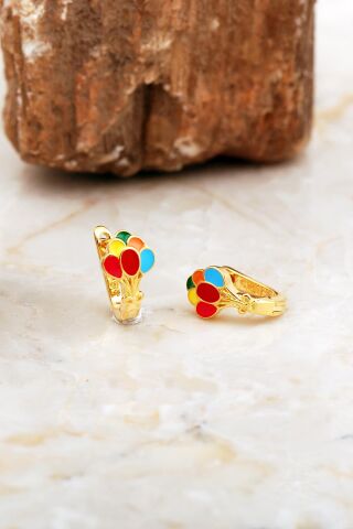 Mineli Uçan Balon Altın Kaplama Gümüş Çocuk Küpesi 7095