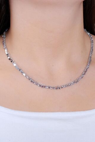 Pullu Mistik Topaz Taşlı Rodyumlu Gümüş Kolye 7232