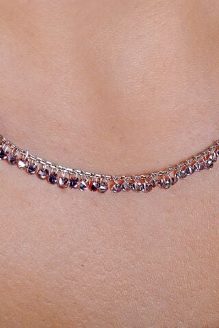 Pullu Mistik Topaz Taşlı Rodyumlu Gümüş Kolye 7232