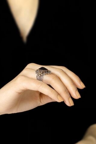 Safir Taşlı Telkari İşlemeli Gümüş Yüzük 2479