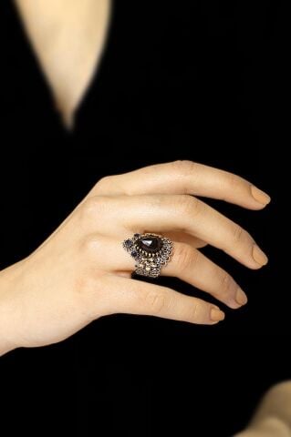 Safir Taşlı Telkari İşlemeli Gümüş Yüzük 2479