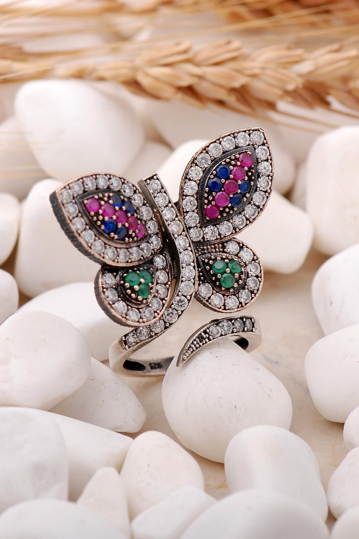 Kelebek Tasarım Elişi Gümüş Yüzük 372