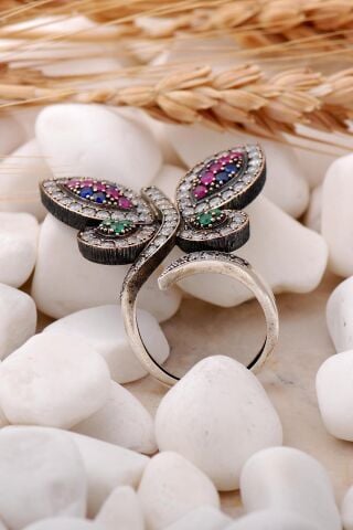 Kelebek Tasarım Elişi Gümüş Yüzük 372