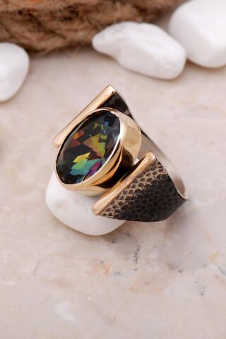 Mistik Topaz Taşlı Çekiç dövme Elişi Gümüş Yüzük 3325