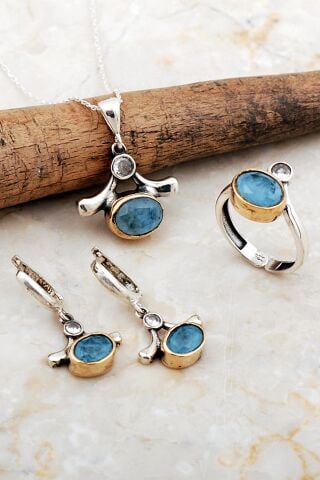 Mavi Paraiba Taşlı Tasarım Gümüş Set 2797