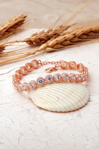6 mm Elmas Montürlü 925 Ayar Gümüş Bileklik Rose