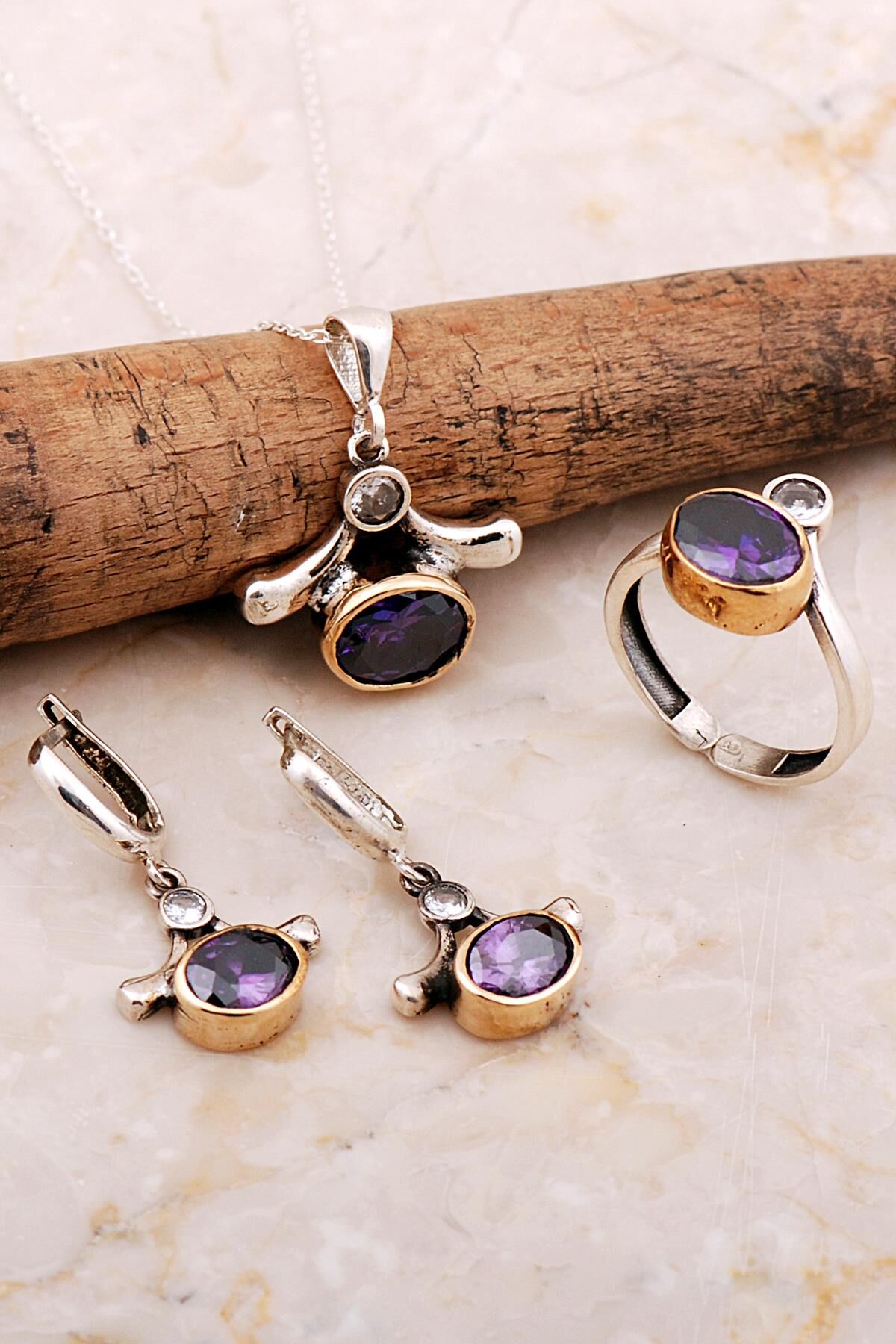 Ametist Taşlı Tasarım Gümüş Set 2798