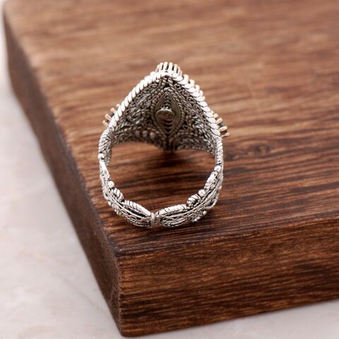 Lal Taşlı Telkari İşlemeli Gümüş Yüzük 2481