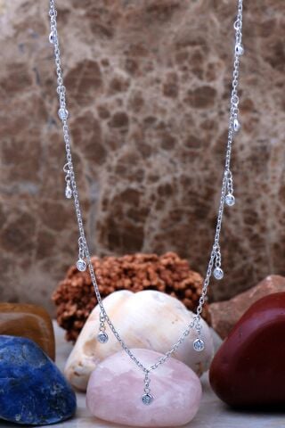Seyrek Taşlı Rodyumlu Gümüş Choker Kolye 7236