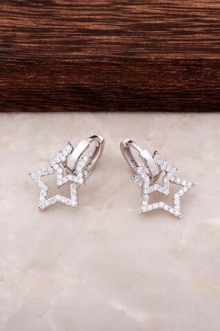 Yıldız Tasarım Zirkon Taşlı Gümüş Küpe 4288
