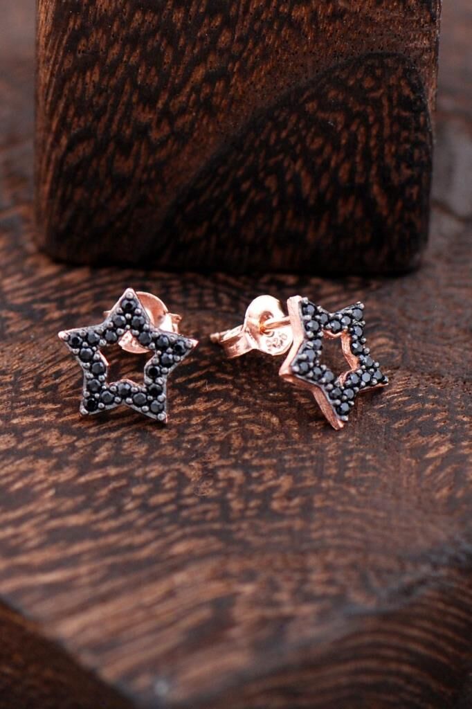 Yıldızlı Rose Gümüş Küpe 2415