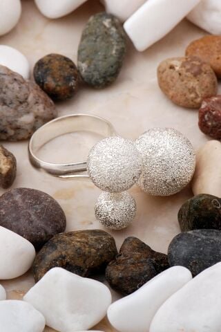 İşlemeli Top Gümüş Yüzük 3506