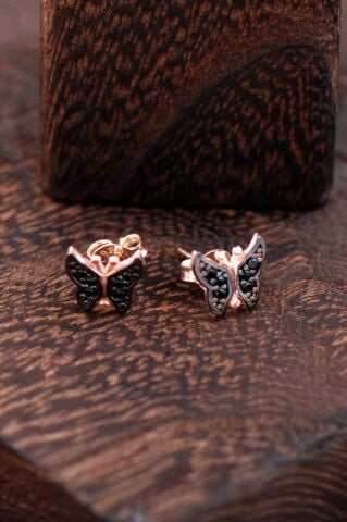 Kelebekli Rose Gümüş Küpe 2417