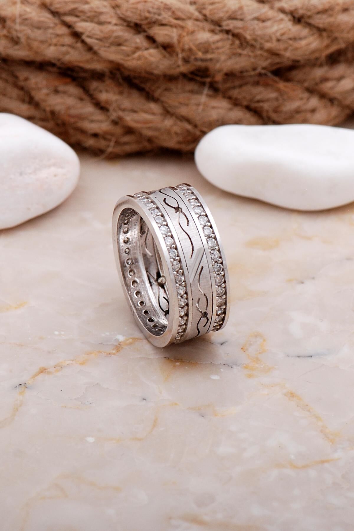 Tasarım Elişi Taşlı Gümüş Kadın Alyans 72