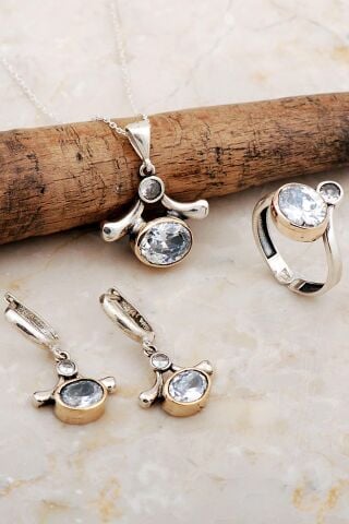 Kuvars Taşlı Tasarım Gümüş Set 2802