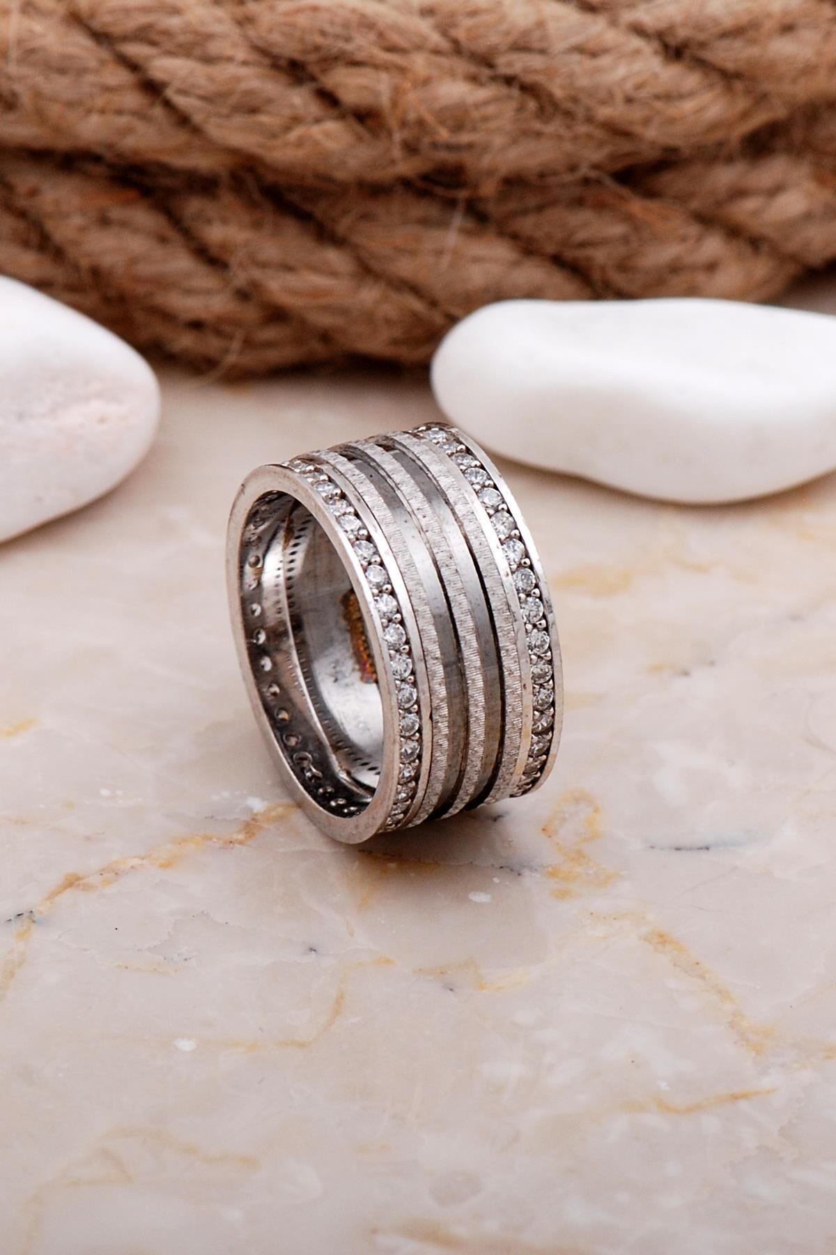 Tasarım Elişi Taşlı Gümüş Kadın Alyans 73