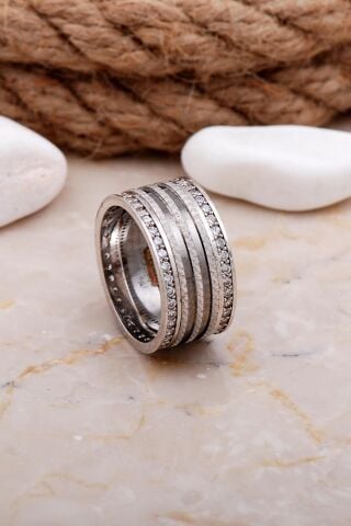 Tasarım Elişi Taşlı Gümüş Kadın Alyans 73