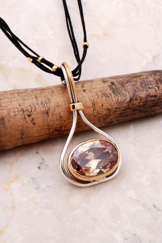 Topaz Taşlı Elişi Tasarım Gümüş Kolye 7205