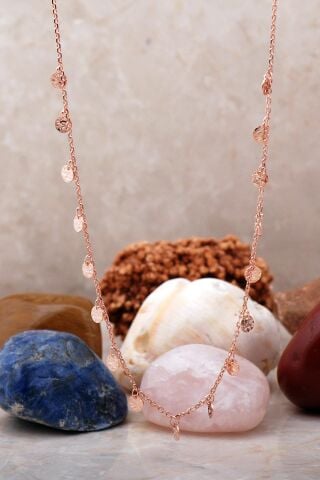 Pullu Rose Gümüş Choker Kolye 7242