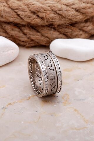 Tasarım Elişi Taşlı Gümüş Kadın Alyans 75