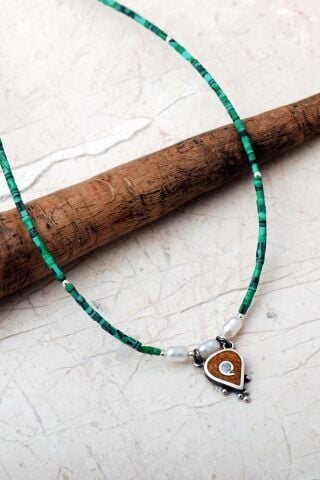 Mozaik İşlemeli 925 Ayar Gümüş Kolye 8100