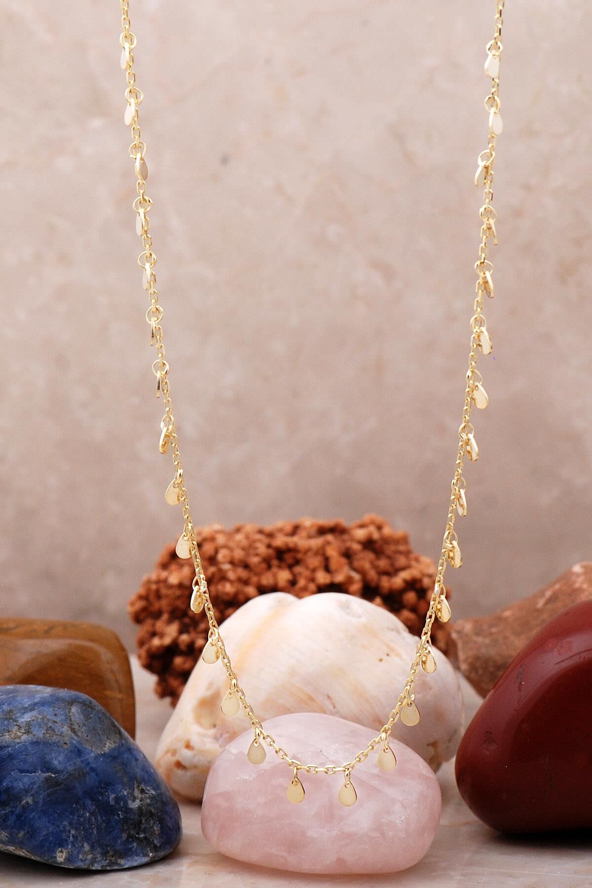 Damla Pullu Altın Yaldızlı Gümüş Choker Kolye 7245