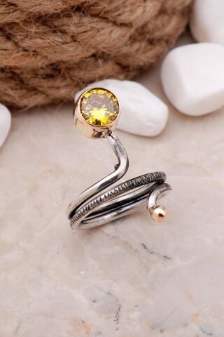 Topaz Taşlı Yılan Model Elişi Gümüş Yüzük 3327
