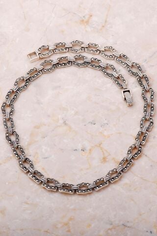 Markazit Taşlı Tasarım Gümüş Kolye 7657