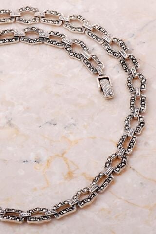 Markazit Taşlı Tasarım Gümüş Kolye 7657