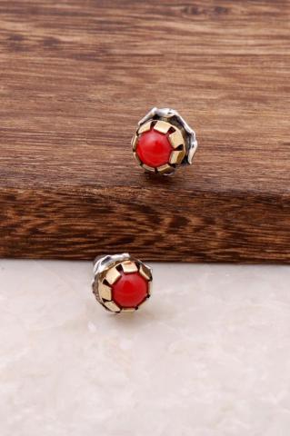 Mercan Taşlı Elişi Gümüş Küpe 142