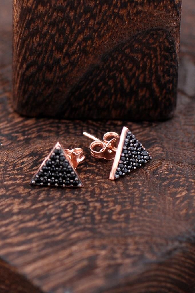 Üçgen Rose Gümüş Küpe 2425