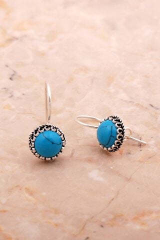 Firuze Taşlı Mini Elişi Gümüş Küpe 6175