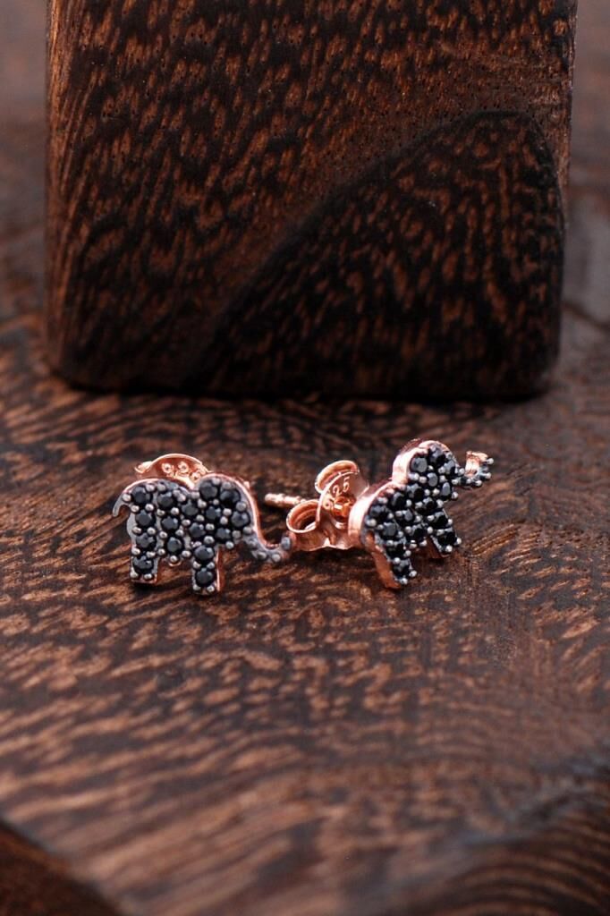 Fil Tasarımlı Rose Gümüş Küpe 2427