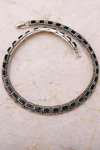 Yeşim ve Markazit Taşlı Gümüş Kolye 7659