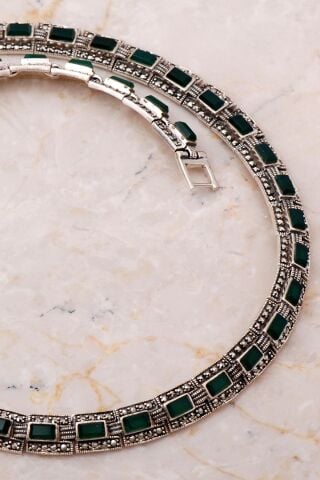 Yeşim ve Markazit Taşlı Gümüş Kolye 7659