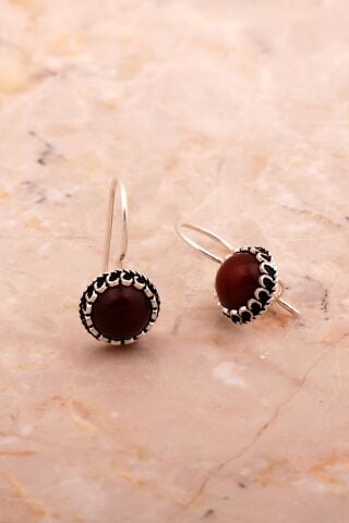 Akik Taşlı Mini Elişi Gümüş Küpe 6178