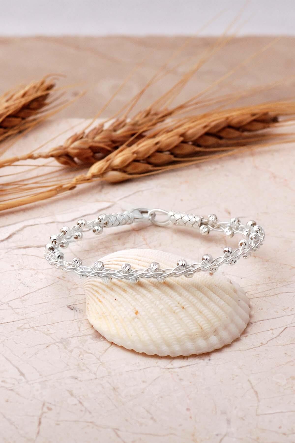 Dorika Kazaziye İşlemeli Tasarım 18 Cm Örgü 1000 Ayar Gümüş Bileklik 4830