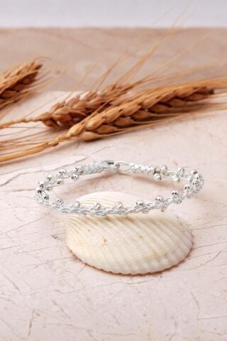 Dorika Kazaziye İşlemeli Tasarım 18 Cm Örgü 1000 Ayar Gümüş Bileklik 4830